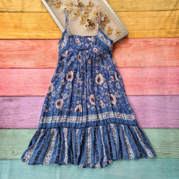 Spell Blue Floral Zahara Metallic Midi Boho Dress - Picture 11 of 16